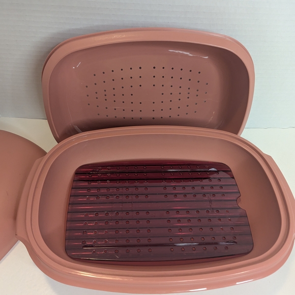Vintage Tupperware Microwave Food Steamer 6 Cup Dusty Rose 4-Piece 1273-6 EUC - Picture 3 of 9